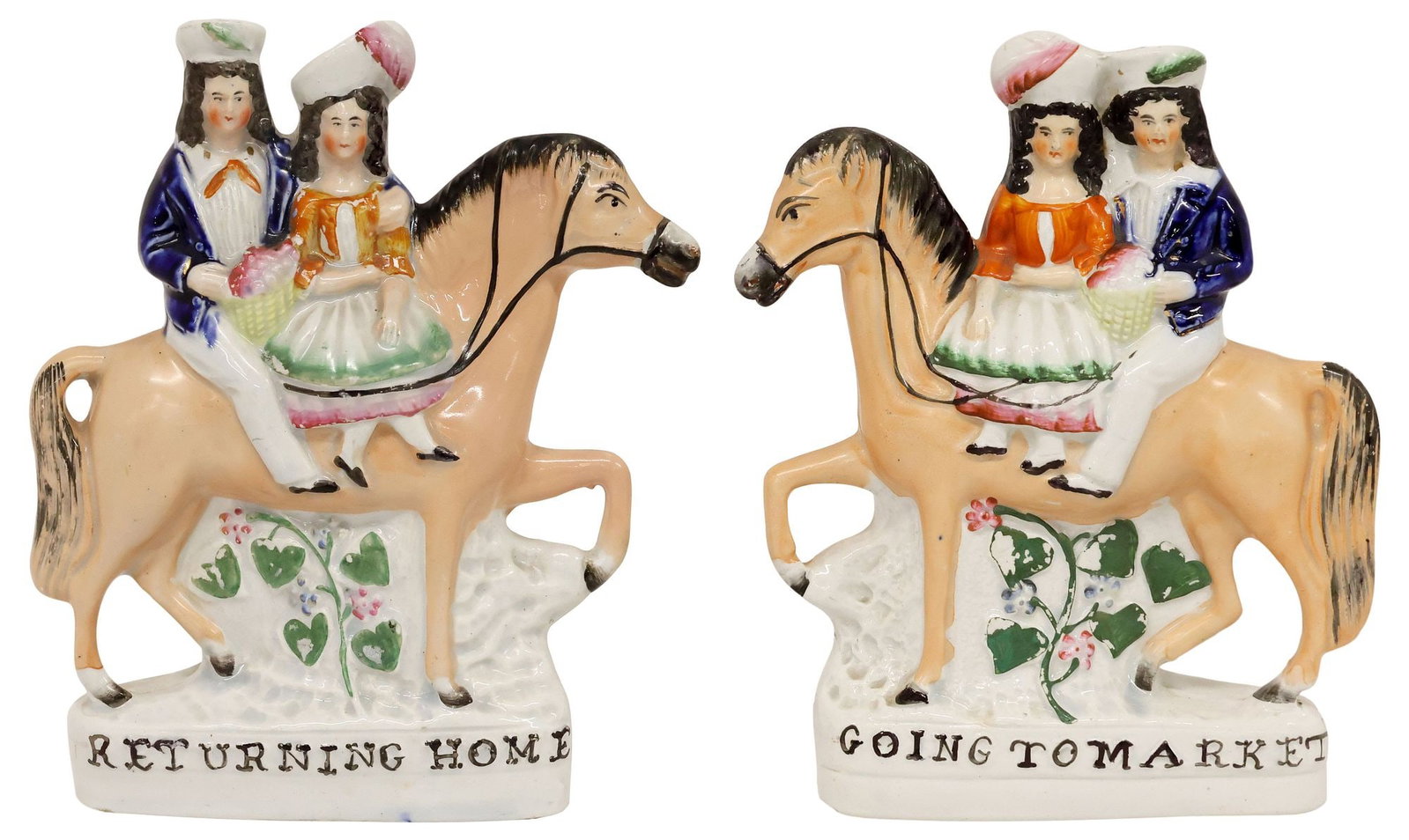 (2) ENGLISH VICTORIAN STAFFORDSHIRE FIGURAL GROUPS ON HORSEBACK (1 of 3)