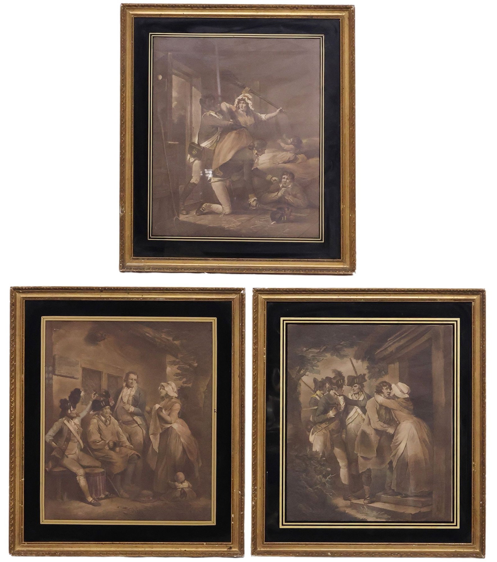 (3) AFTER GEORGE MORLAND (D.1804) HAND-COLORED PRINTS, MILITARY RECRUIT (1 of 5)