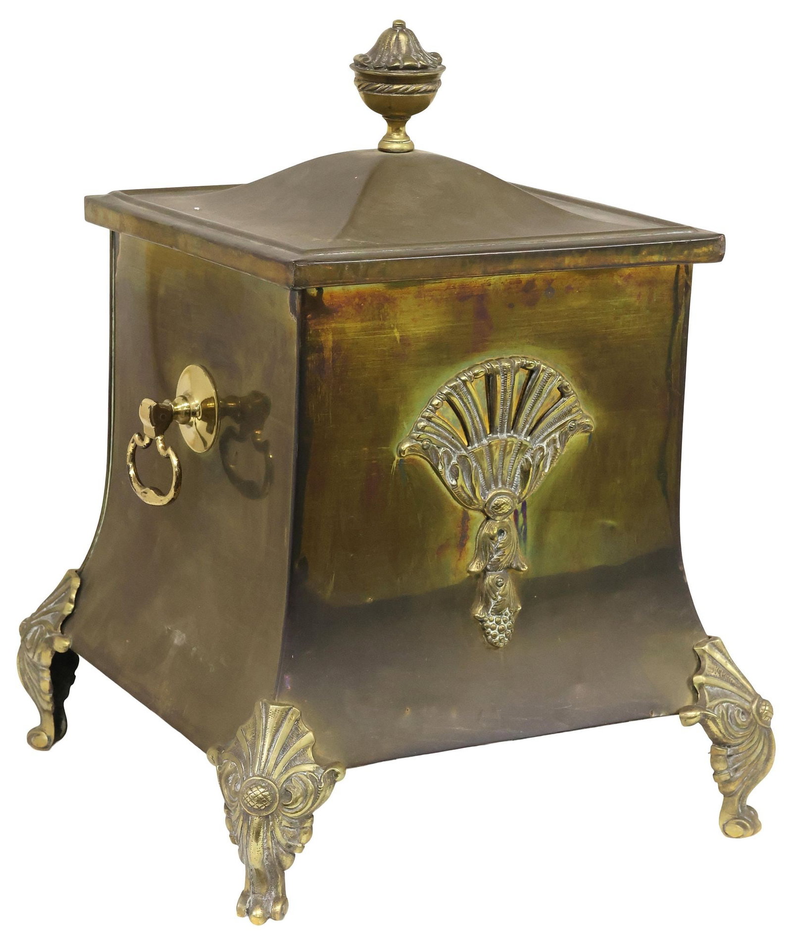 ENGLISH EDWARDIAN FOOTED BRASS COAL BIN (1 of 6)