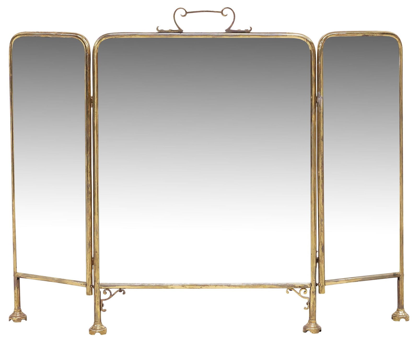 ENGLISH EDWARDIAN 3-PANEL MIRRORED BRASS FIREPLACE SCREEN (1 of 5)