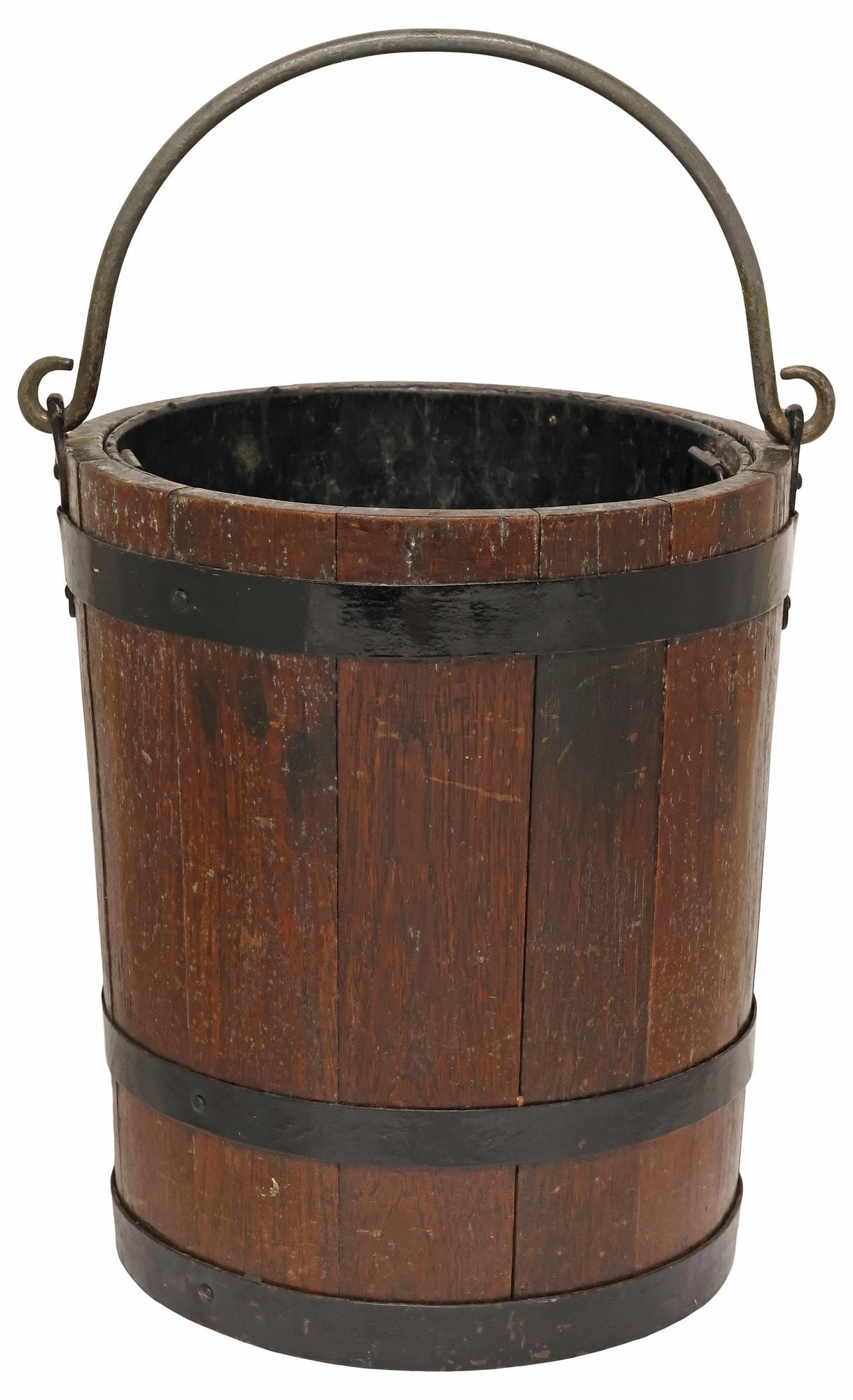 ENGLISH EDWARDIAN IRON-BOUND COOPERED OAK PEAT / COAL BUCKET (1 of 4)