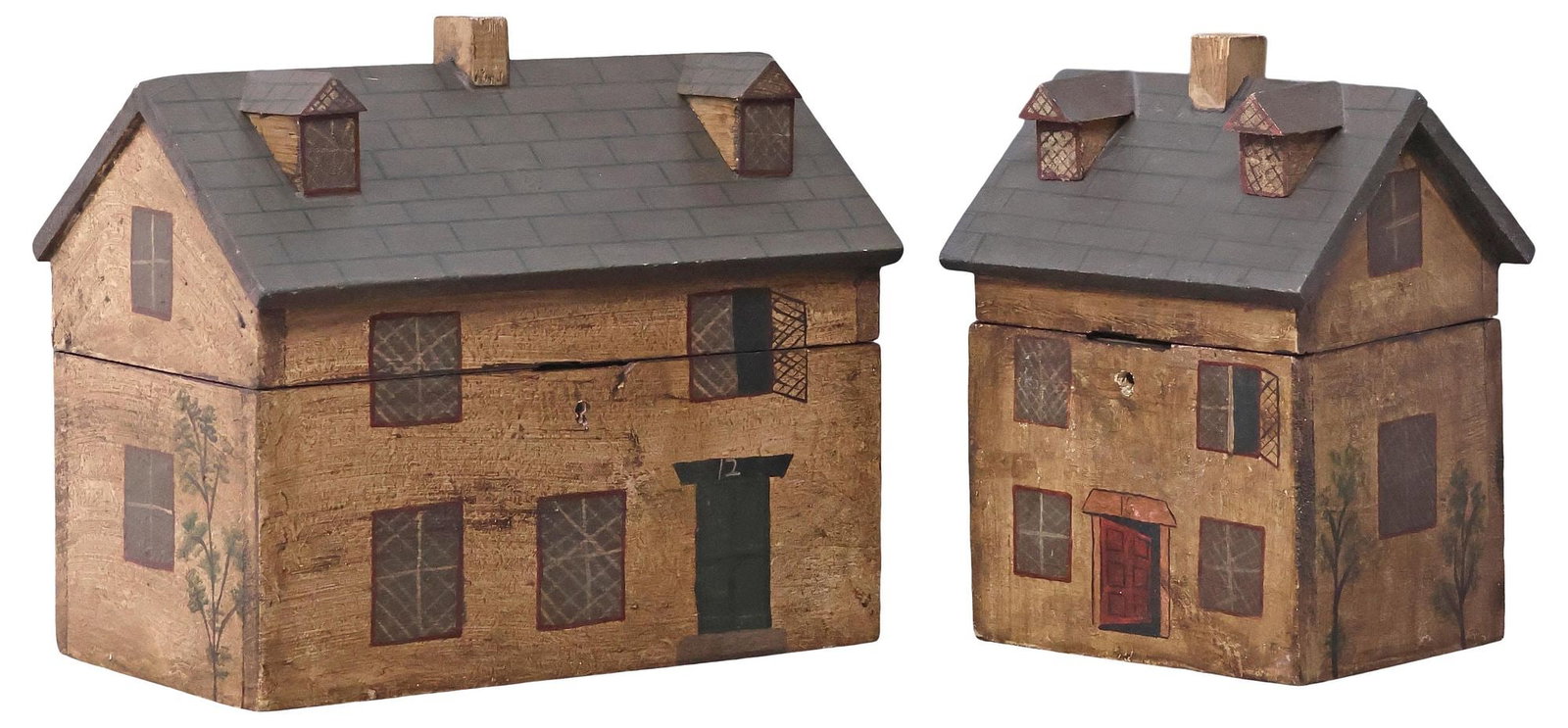 (2) ENGLISH PAINT-DECORATED HOUSE-FORM TABLE BOXES (1 of 6)