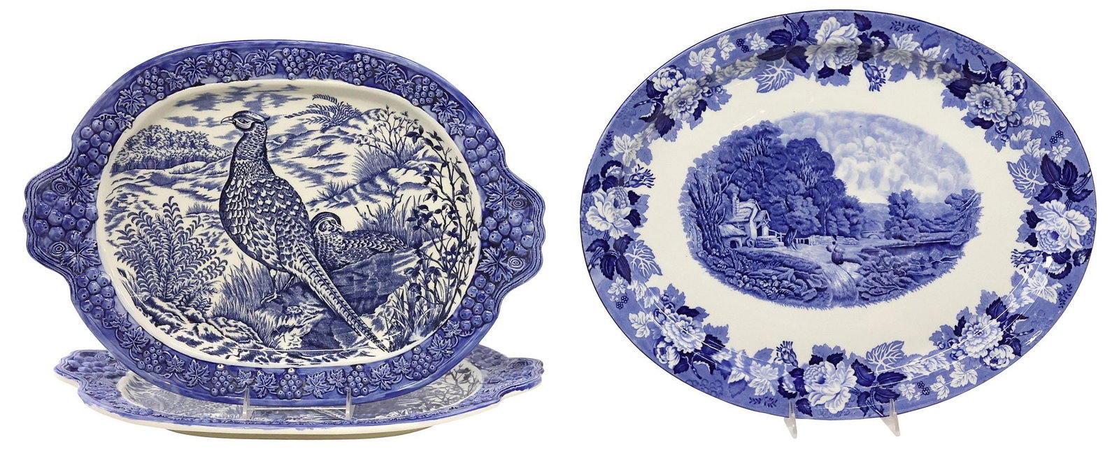 (3) ENGLISH STAFFORDSHIRE BLUE & WHITE TRANSFERWARE PLATTERS (1 of 3)