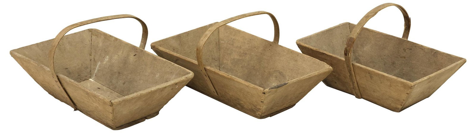 (3) RUSTIC FRENCH PINE TRUGS / GATHERING BASKETS, BENTWOOD HANDLES (1 of 4)