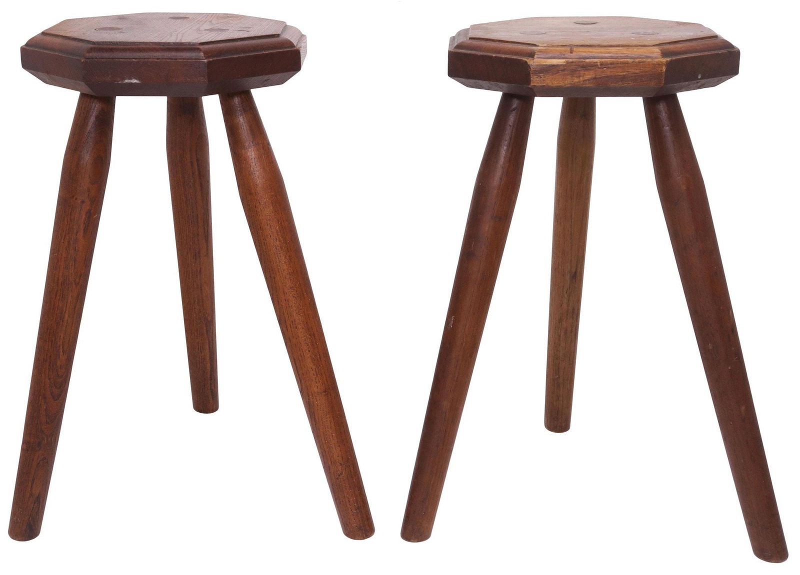 (2) SMALL ENGLISH OCTAGONAL OAK TRIPOD STOOLS (1 of 4)