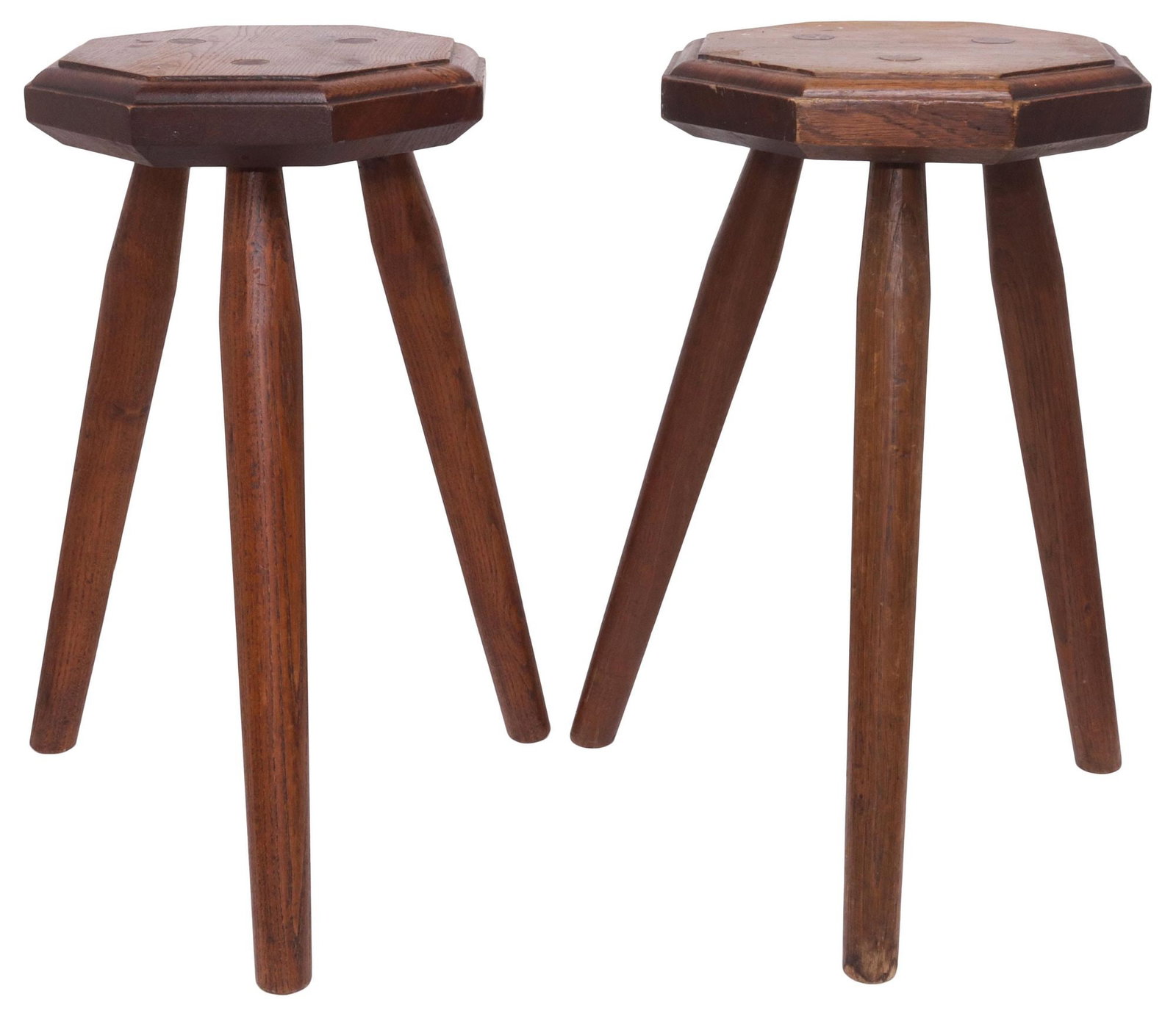 (2) SMALL ENGLISH OCTAGONAL OAK TRIPOD STOOLS - 2