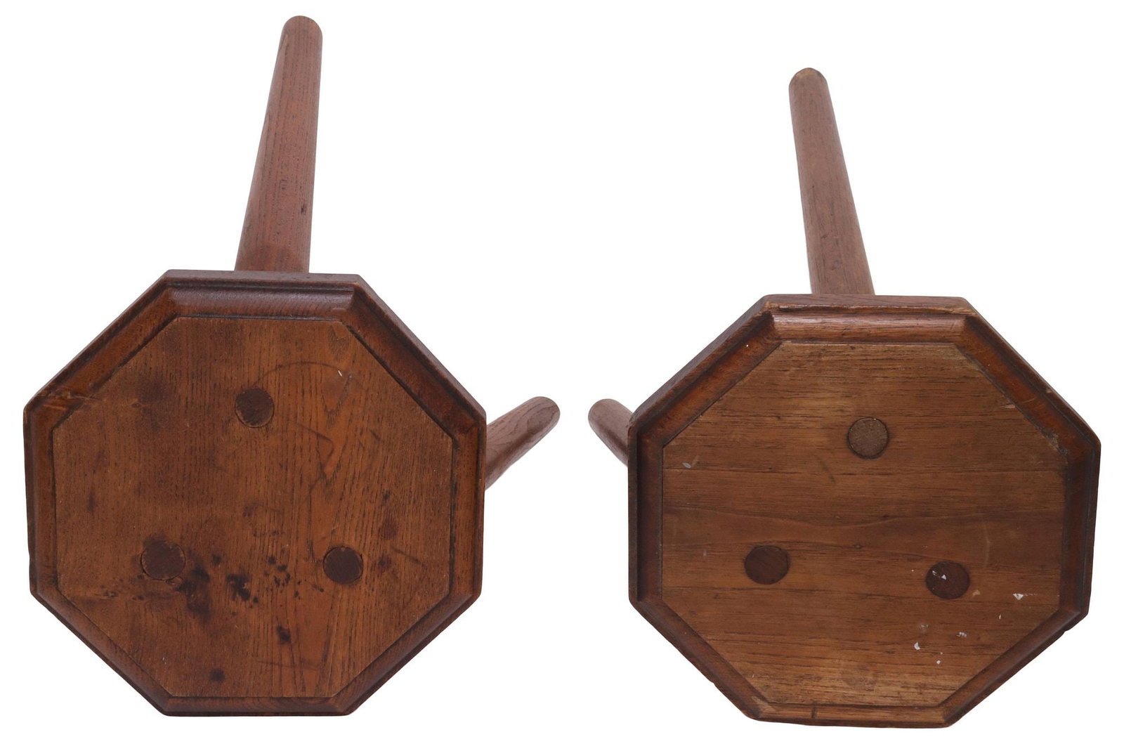 (2) SMALL ENGLISH OCTAGONAL OAK TRIPOD STOOLS - 3