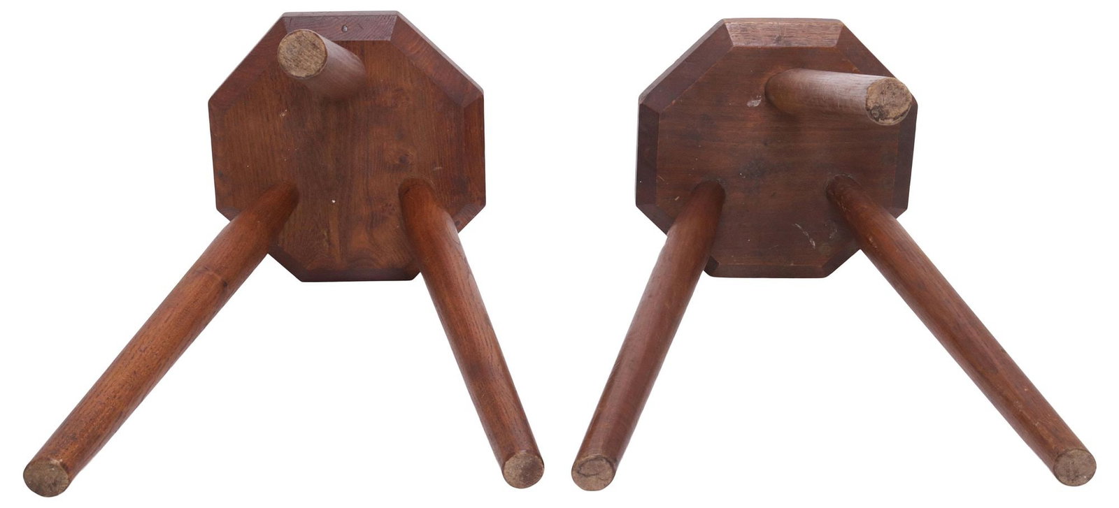 (2) SMALL ENGLISH OCTAGONAL OAK TRIPOD STOOLS - 4