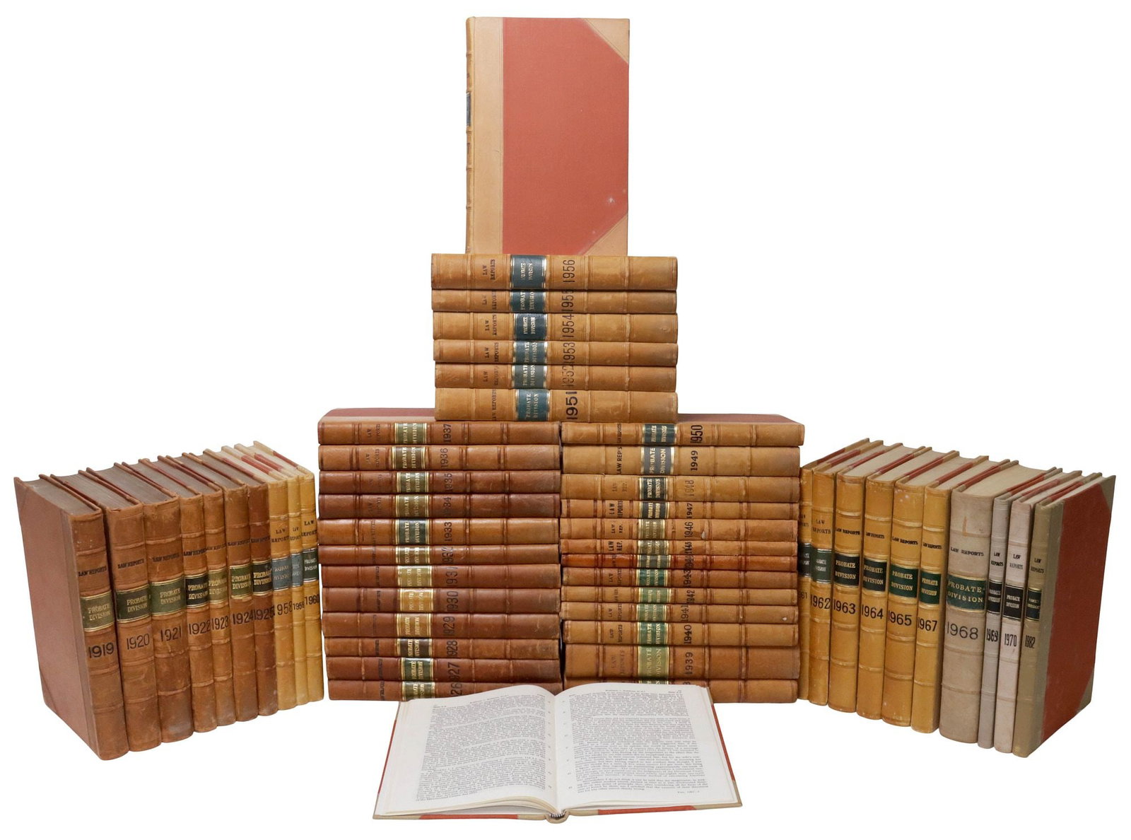 (53) ENGLISH LEATHER-BOUND LIBRARY SHELF BOOKS, LAW REPORTS (1 of 4)