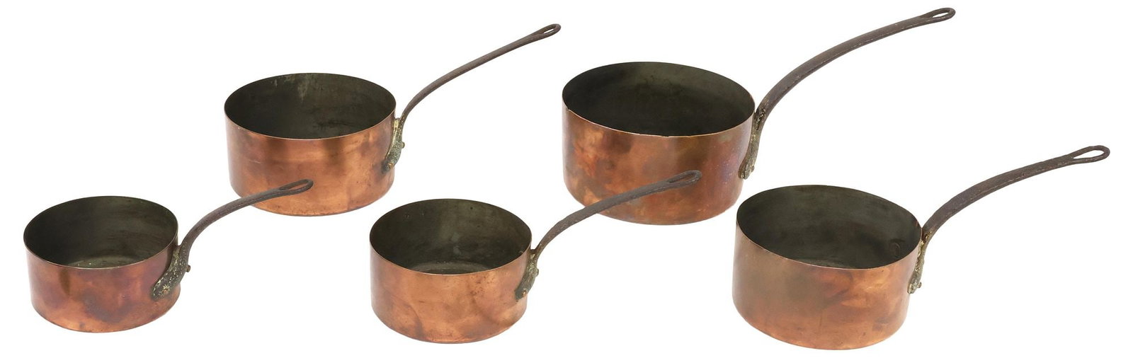 (5) GRADUATED COPPER & IRON SAUCEPANS (1 of 4)