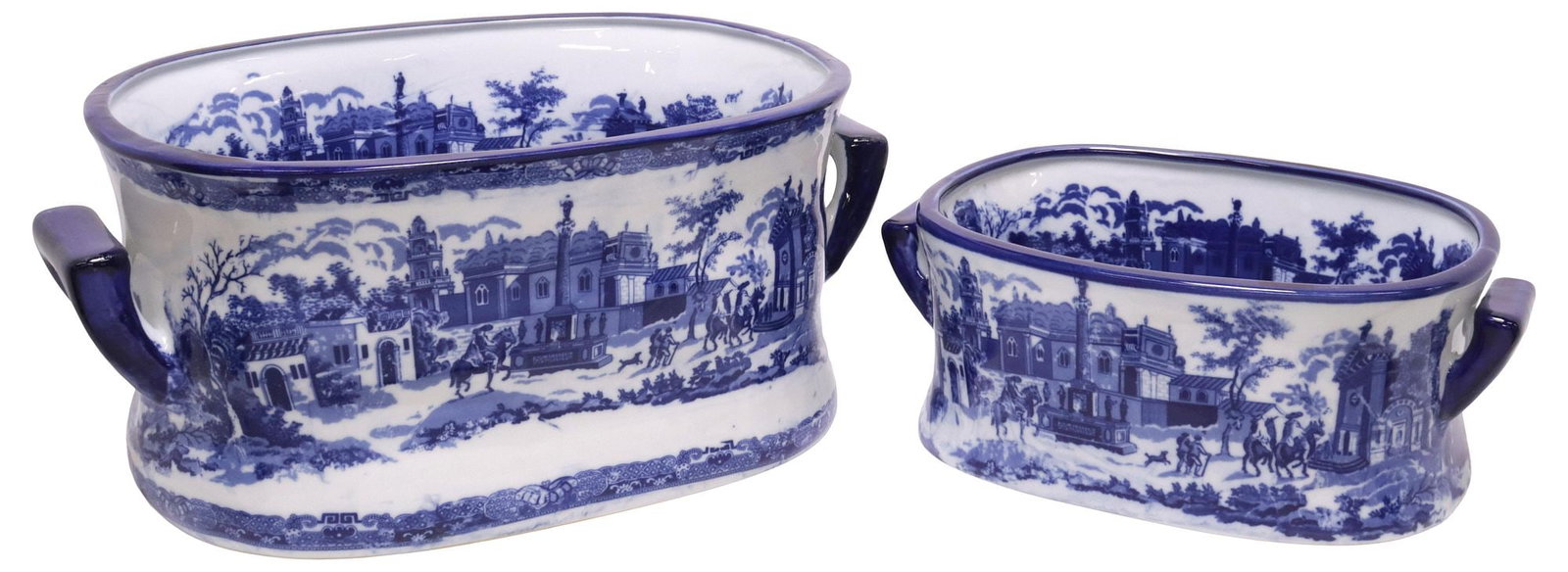 (2) BLUE & WHITE TRANSFERWARE STREET SCENE FOOTBATHS (1 of 11)