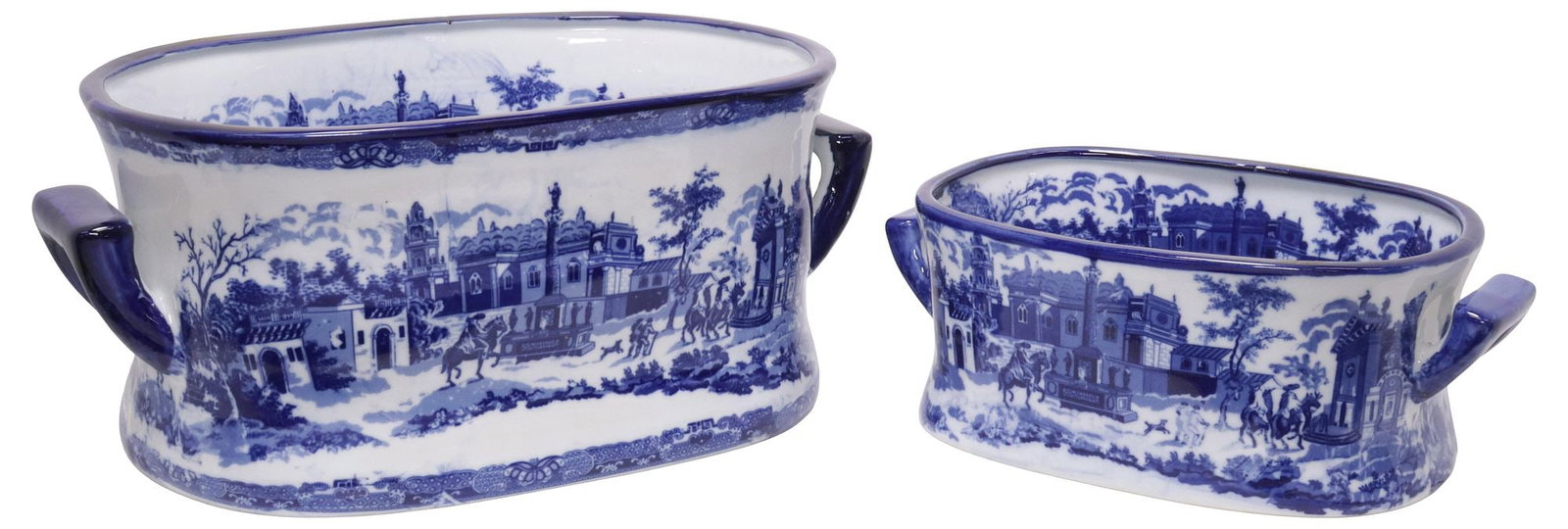 (2) BLUE & WHITE TRANSFERWARE STREET SCENE FOOTBATHS (1 of 11)
