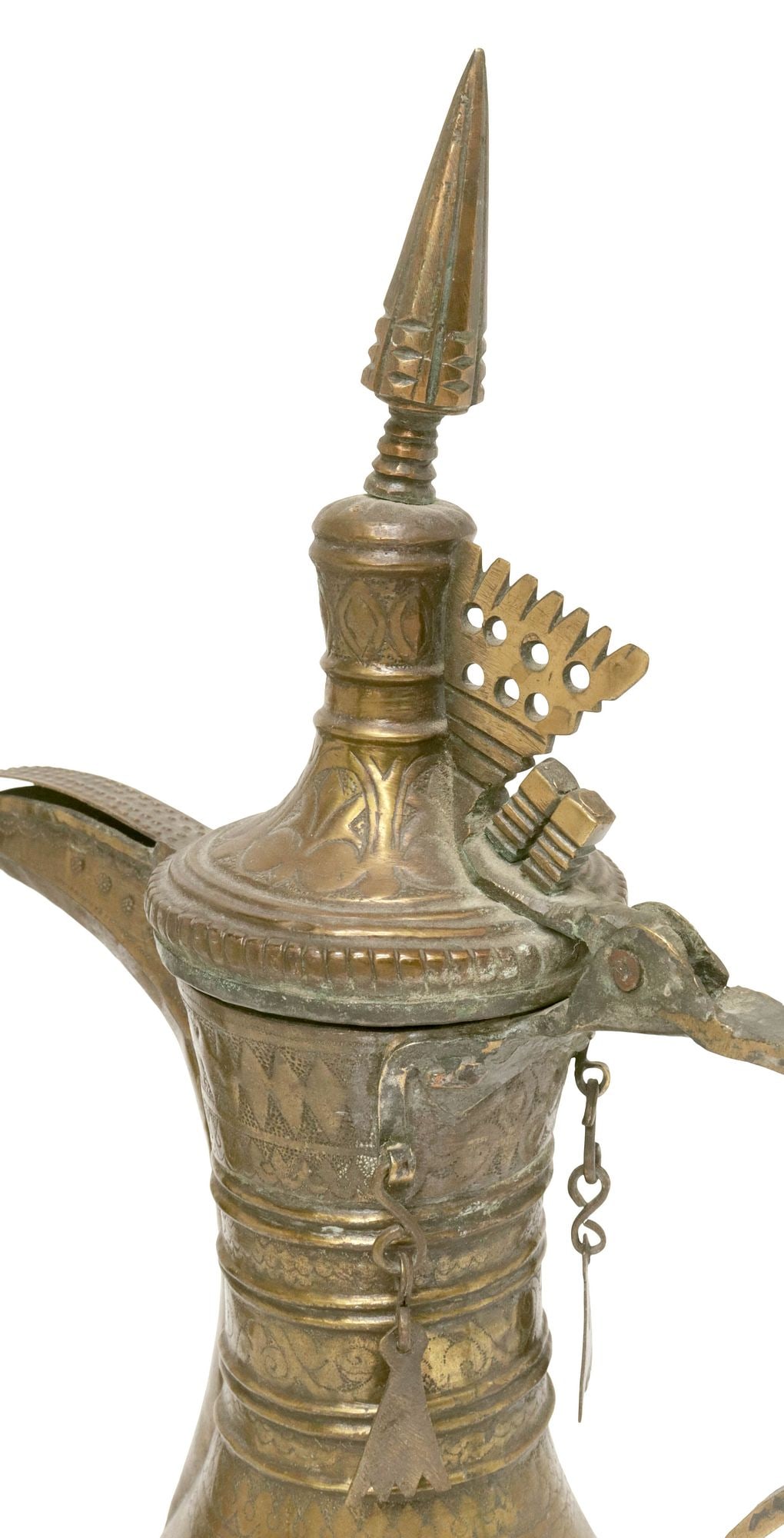 (2) MIDDLE EASTERN ARABIC BRASS DALLAH COFFEE POTS - 3