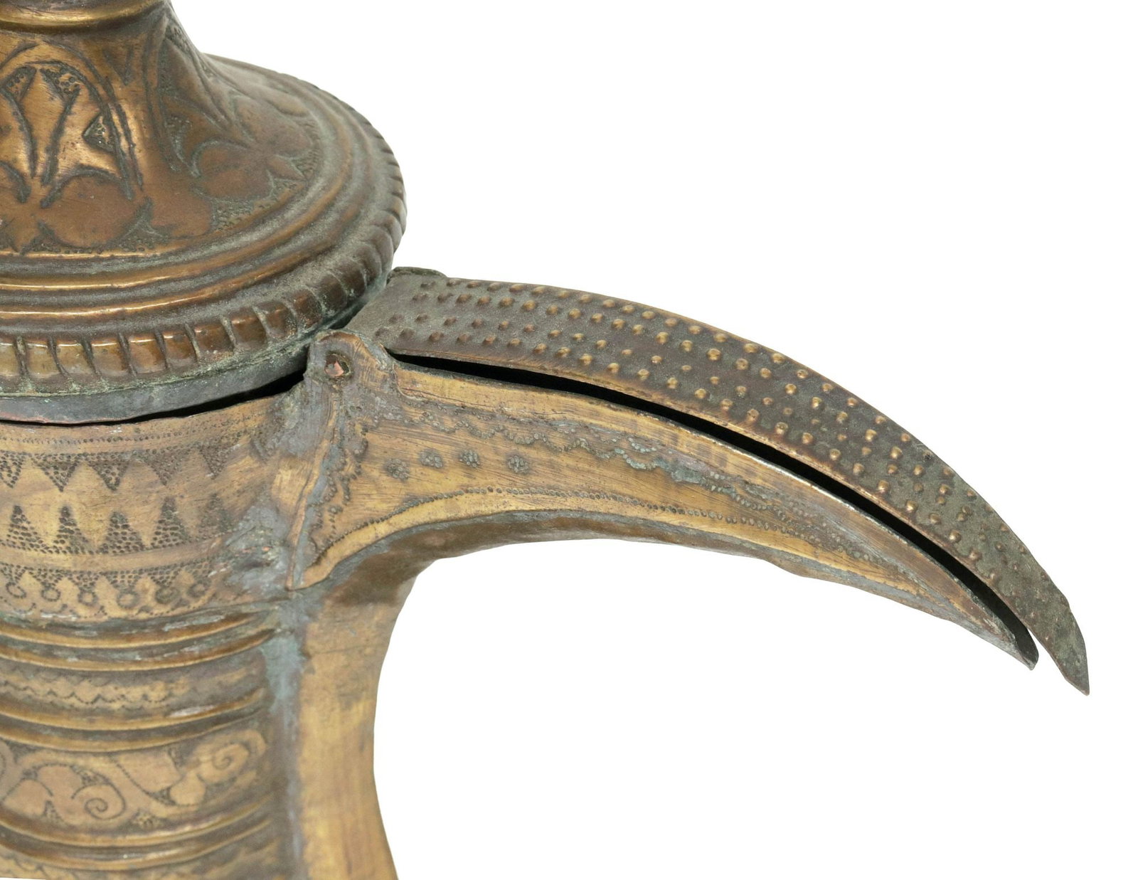 (2) MIDDLE EASTERN ARABIC BRASS DALLAH COFFEE POTS - 4