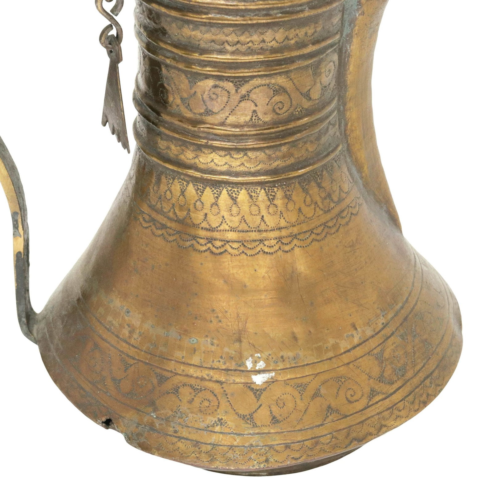 (2) MIDDLE EASTERN ARABIC BRASS DALLAH COFFEE POTS - 5