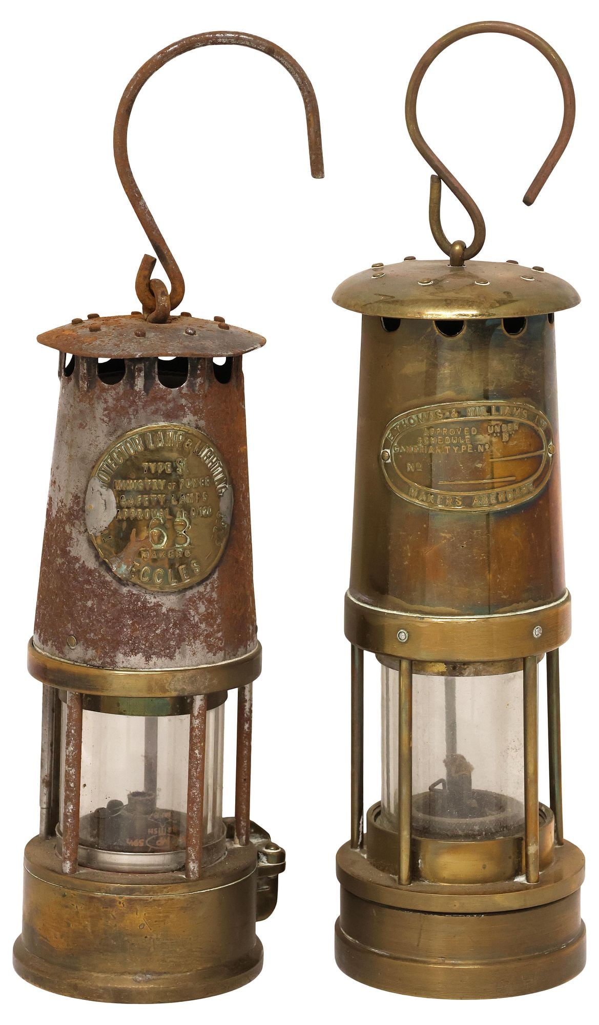(2) ANTIQUE ENGLISH BRASS MINER'S OIL LAMPS / LANTERNS (1 of 5)