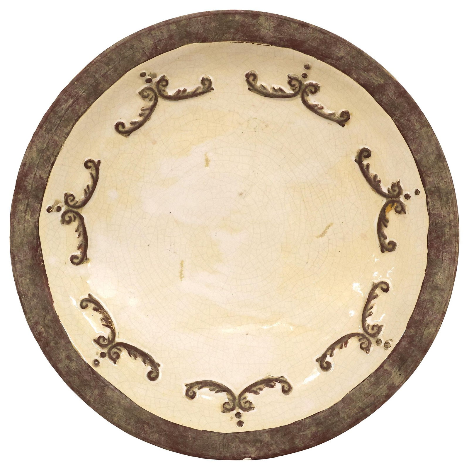 LARGE ENGLISH MAJOLICA GLAZED POTTERY CHARGER, 20.5"DIAM (1 of 2)