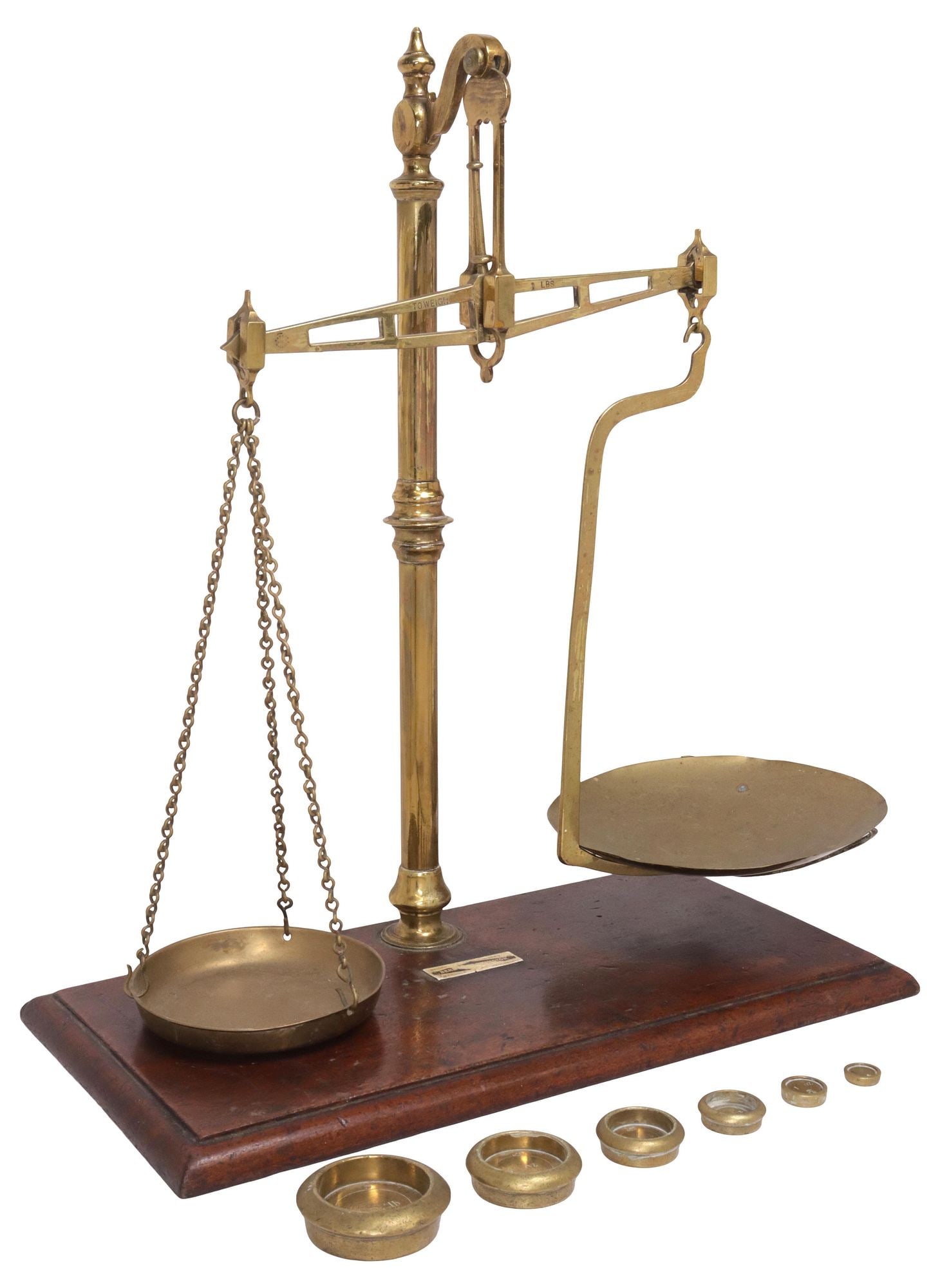 ENGLISH BRASS BALANCE BEAM COUNTER SCALE & WEIGHTS (1 of 7)