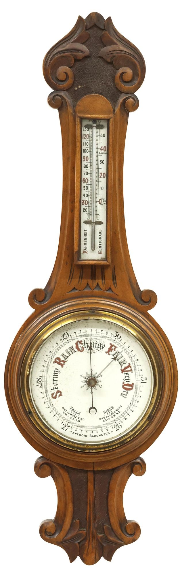ENGLISH EDWARDIAN CARVED OAK WALL-MOUNTED BAROMETER (1 of 4)