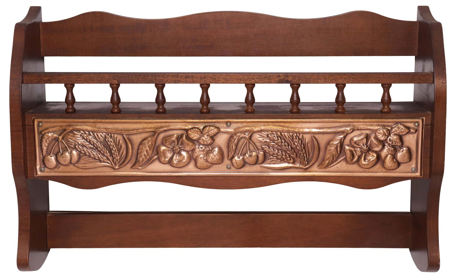 FRENCH COPPER REPOUSSE WALL-MOUNTED SPICE RACK / KITCHEN SHELF - 2