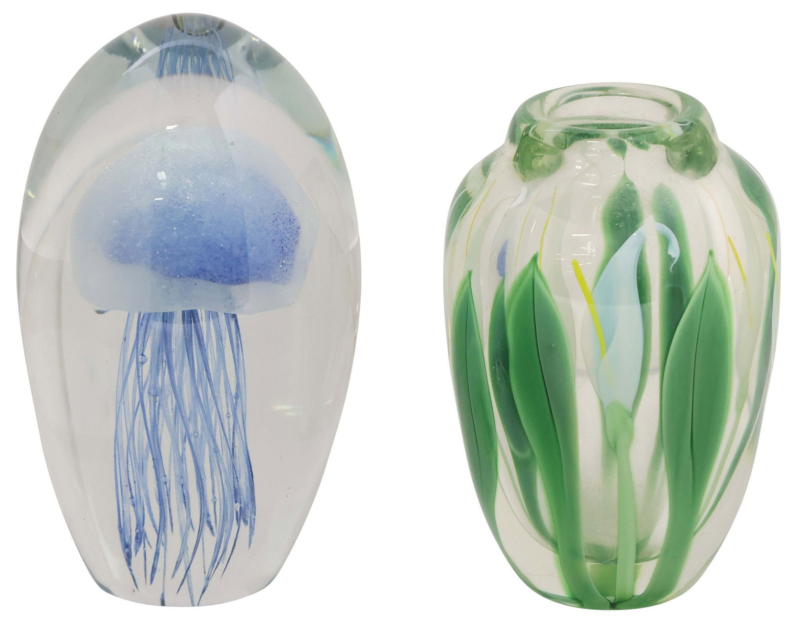 (2) ORIENT & FLUME 'CALLA LILY' ART GLASS VASE & DYNASTY JELLYFISH PAPERWEIGHT (1 of 6)