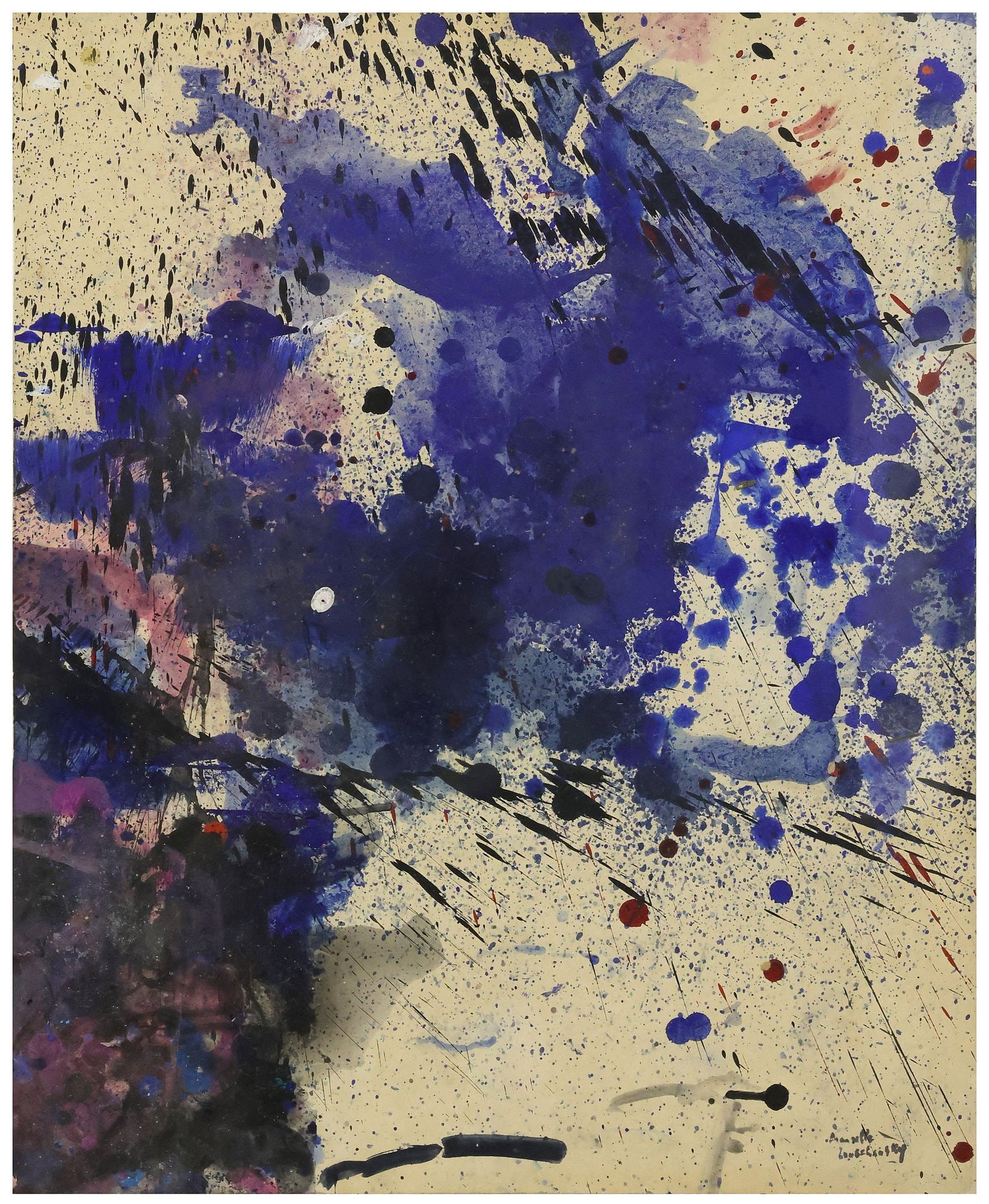 MARCELLE LOUBCHANSKY (D.1988) ABSTRACT WATERCOLOR & ACRYLIC PAINTING (1 of 4)
