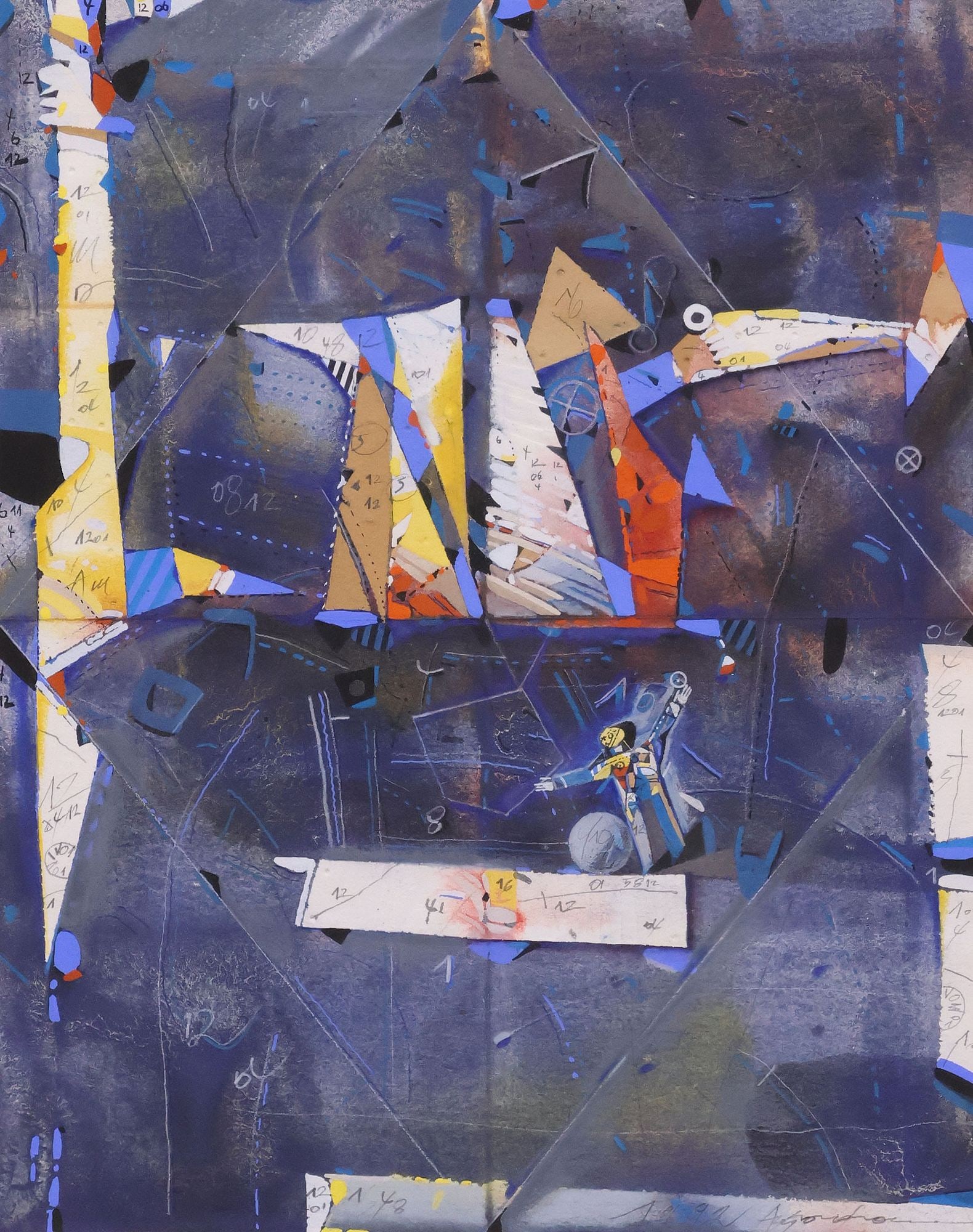 ASSADOUR BEZDIKIAN (LEBANESE, B.1943) PAINTING, 'LOSANGE E PENTAGONE': Framed gouache on paper painting, "Losange e Pentagone (Rhombus and Pentagon)," pencil signed lower right Assadour (Assadour Bezdikian, Lebanese, b.1943), titled with additional artist's