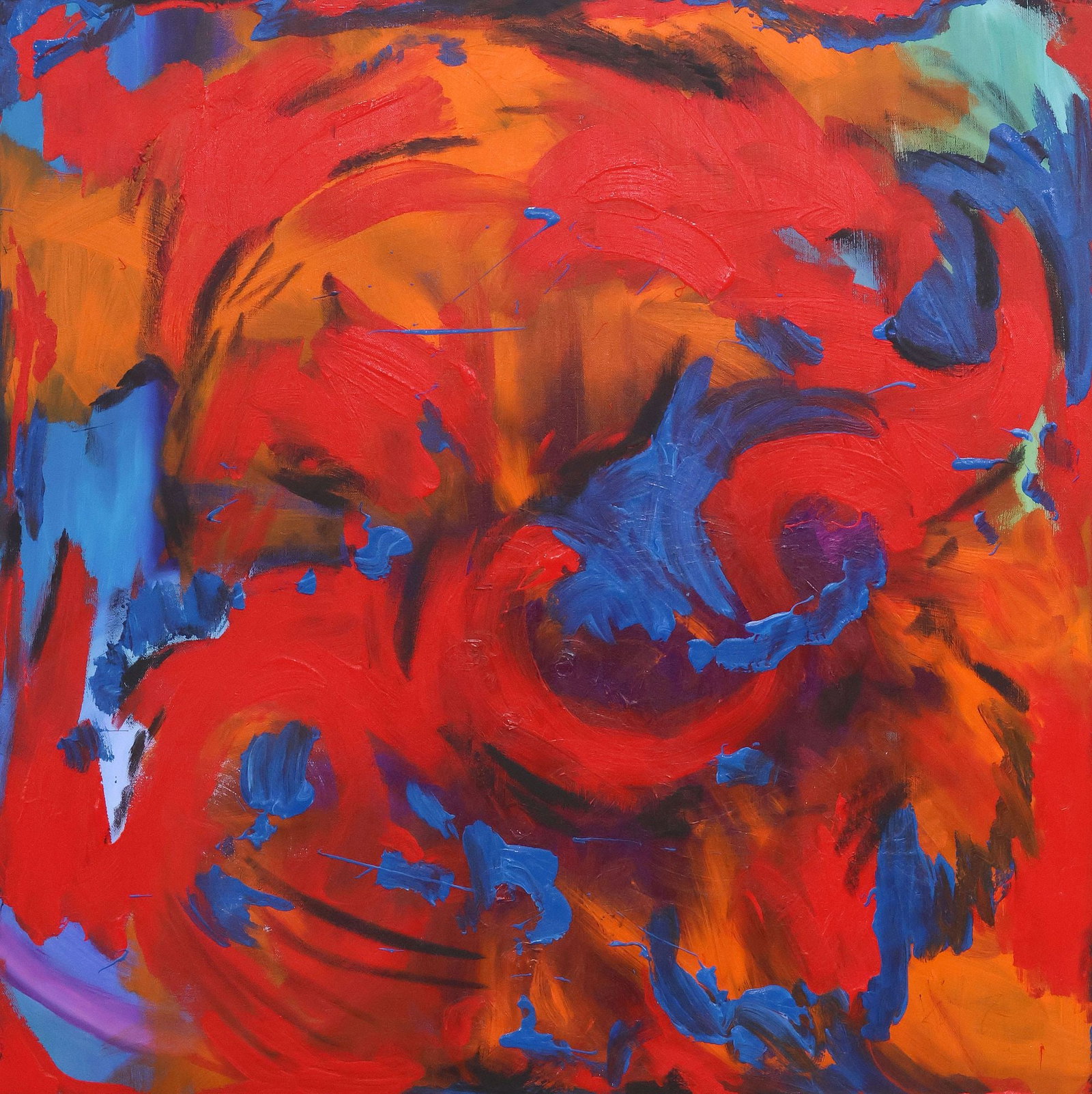 CINDY HIGBY (20TH C.) ABSTRACT PAINTING, 'FIRE AND ICE,' 36" X 36" (1 of 6)