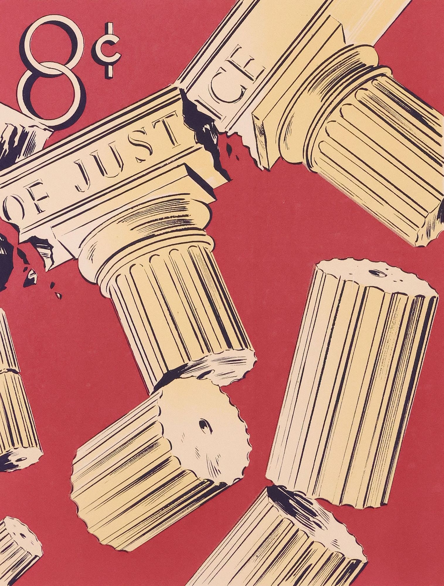 ROBERT FRIED (1937-1975) EMBOSSED SCREENPRINT, 'EIGHT CENTS OF JUSTICE': Framed silkscreen print in colors on embossed paper, "Eight Cents of Justice," pencil signed lower right R. Fried (Robert Samuel Fried, California, 1937-1975), numbered 50/ 50, dated [19]71 