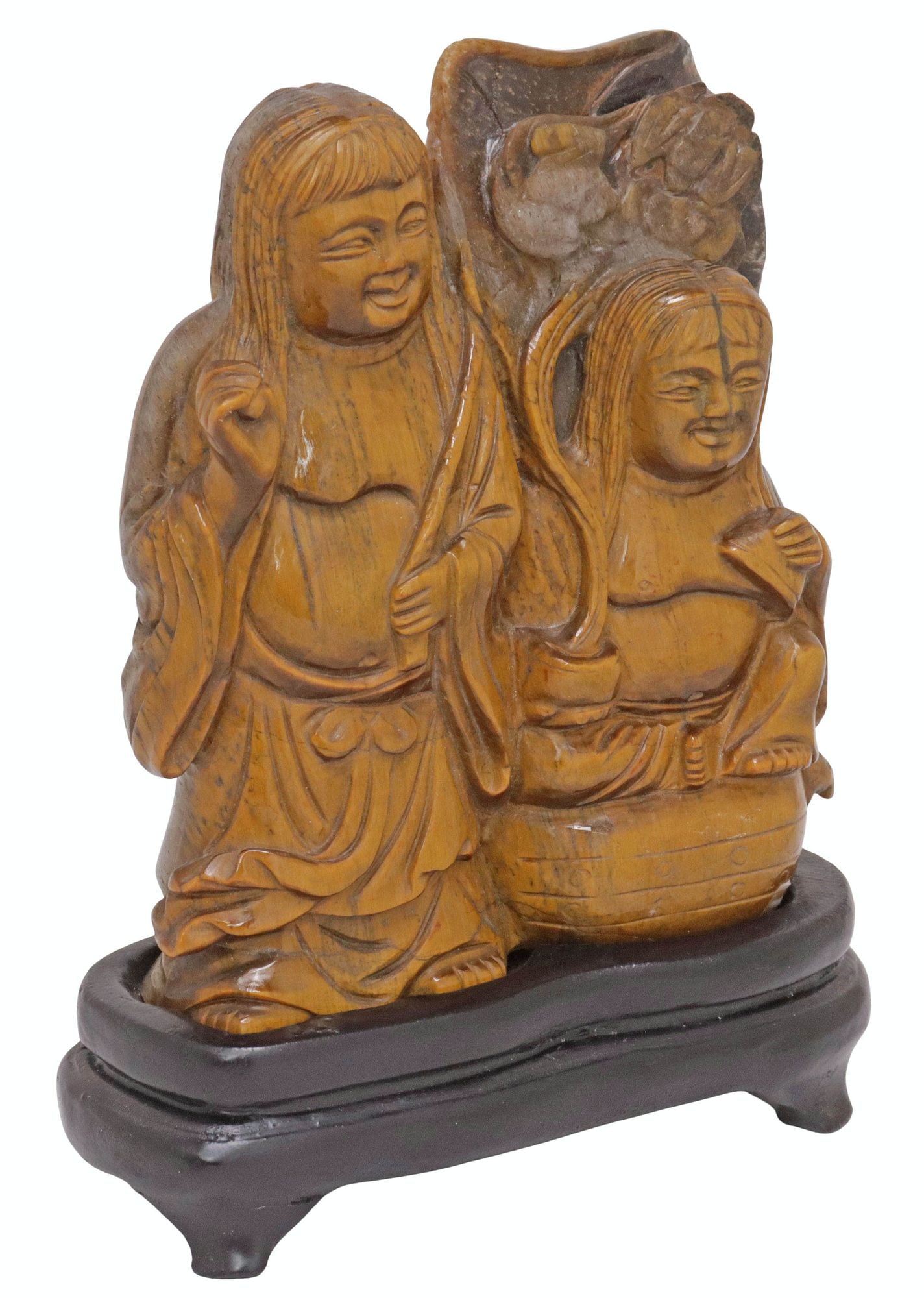 CHINESE CARVED TIGER'S EYE FIGURAL GROUP ON STAND (1 of 5)