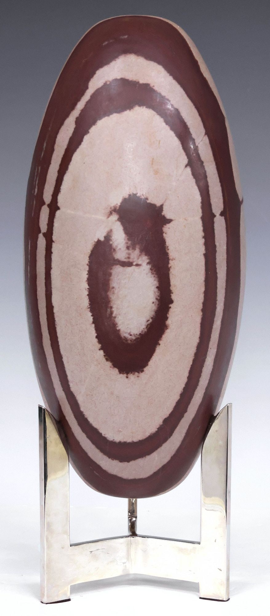 LARGE GEOLOGICAL SHIVA LINGAM STONE ON POLISHED NICKLE STAND, 18"H (1 of 4)