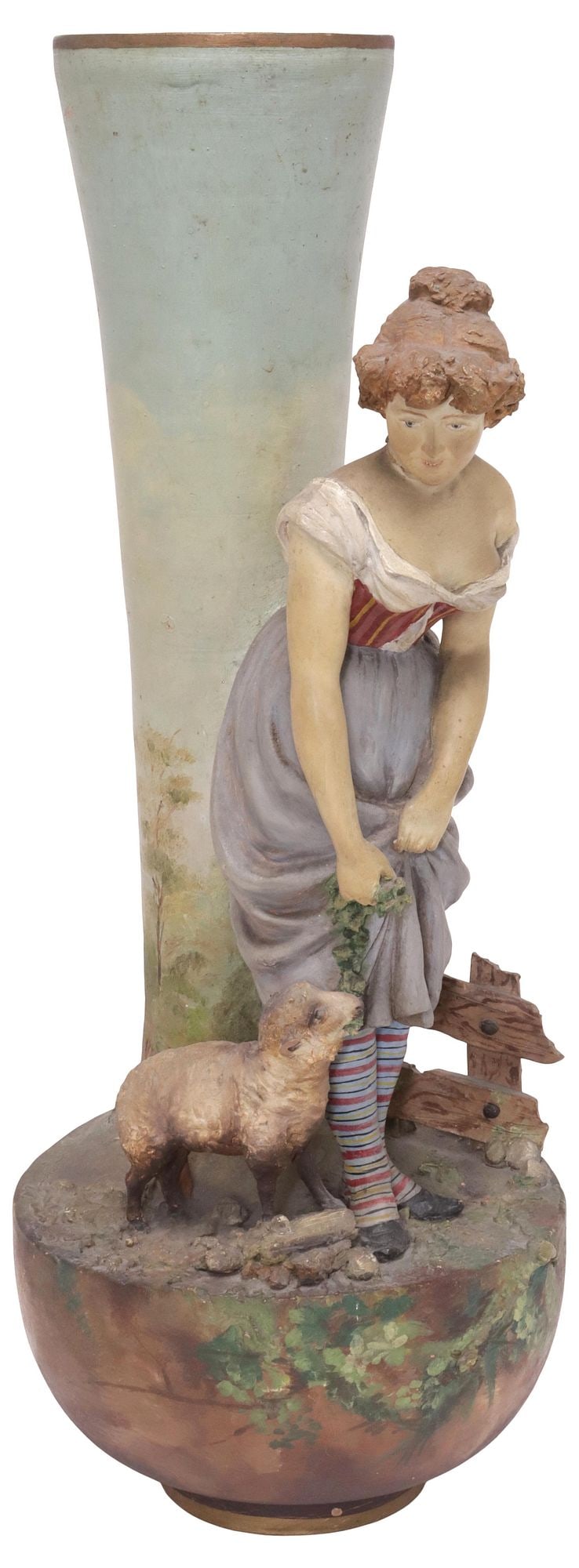 LARGE ROYAL DUX STYLE ART NOUVEAU CERAMIC SHEPHERDESS VASE (1 of 6)