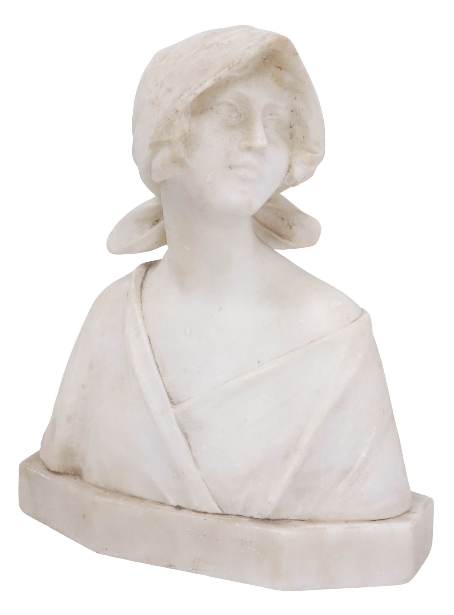 ITALIAN SIGNED PICCARDI SESTINI ALABASTER BUST, WOMAN WITH HEADSCARF (1 of 6)