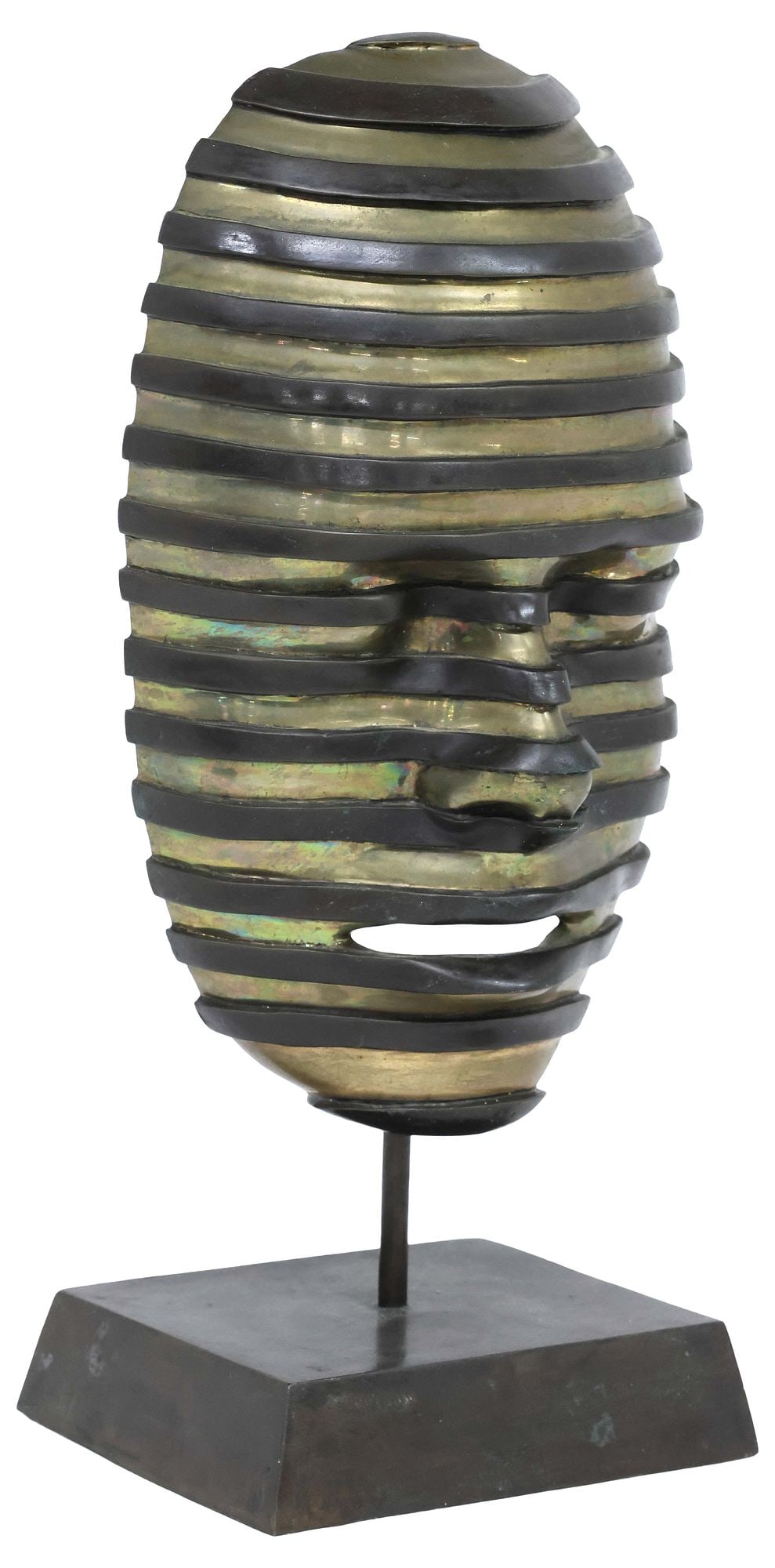DALE DUNNING (B.1946) PATINATED & GILT BRONZE SCULPTURE, STRIPED MASK (1 of 5)
