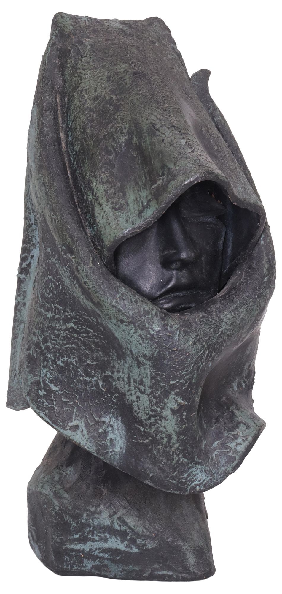 ITALIAN SIGNED CAST CERAMIC SCULPTURE, HOODED BUST (1 of 5)
