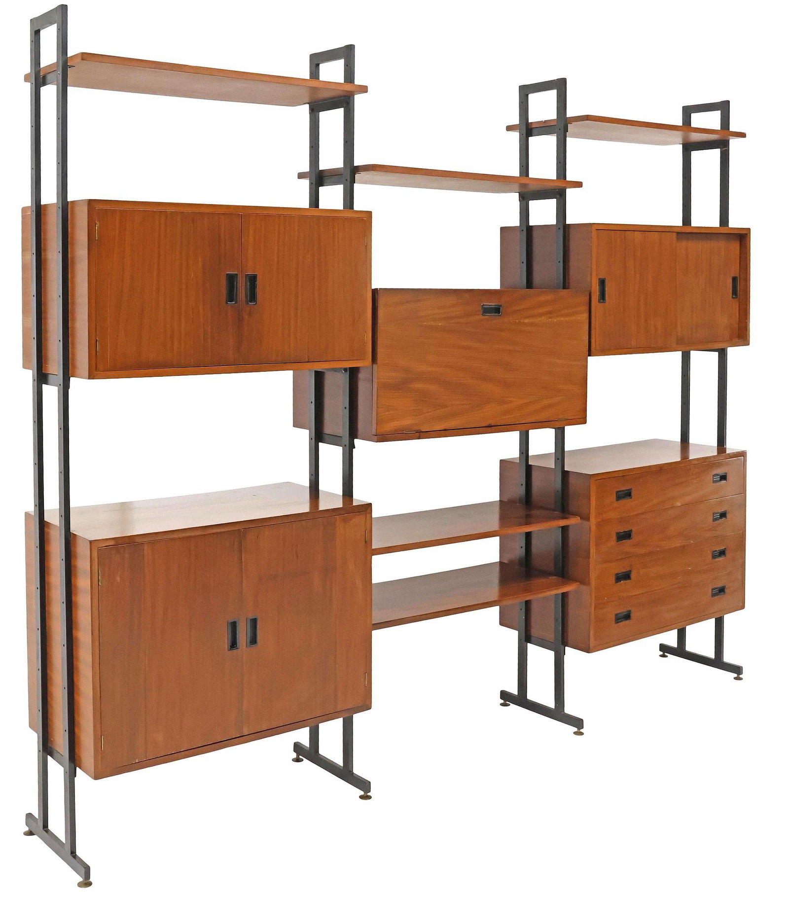 ITALIAN MID-CENTURY MODERN TEAK MODULAR WALL UNIT (1 of 8)
