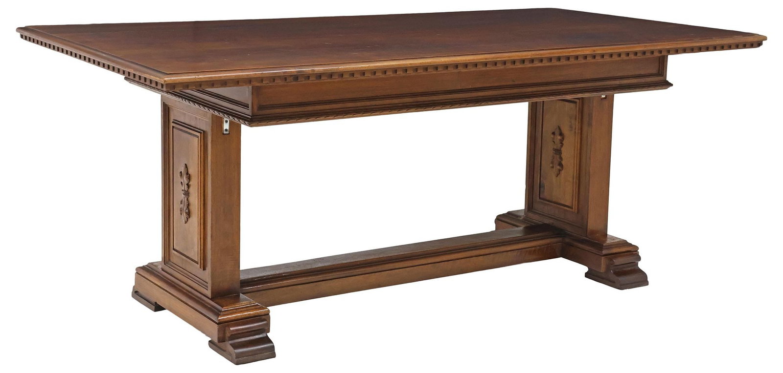 ITALIAN LIBERTY STYLE CARVED WALNUT TRESTLE LIBRARY TABLE (1 of 4)