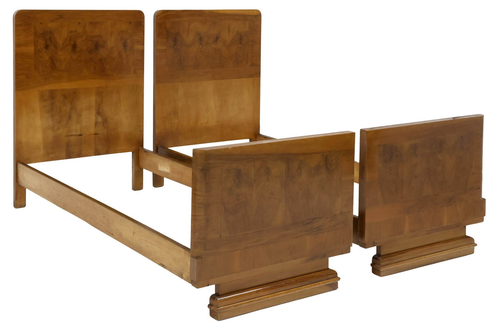 (2) ITALIAN ART DECO FIGURED WALNUT BEDS (1 of 4)