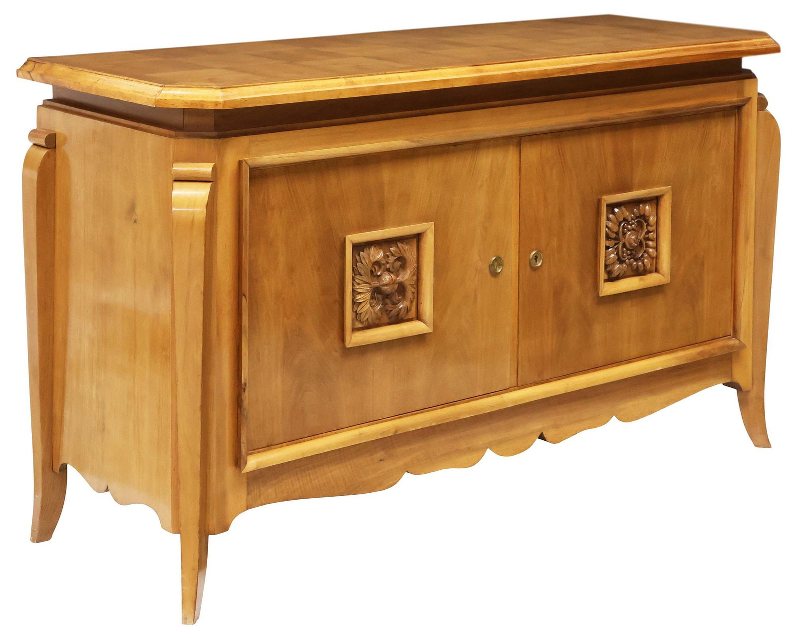 FRENCH ART DECO PARQUET-TOP CARVED WALNUT SIDEBOARD (1 of 5)