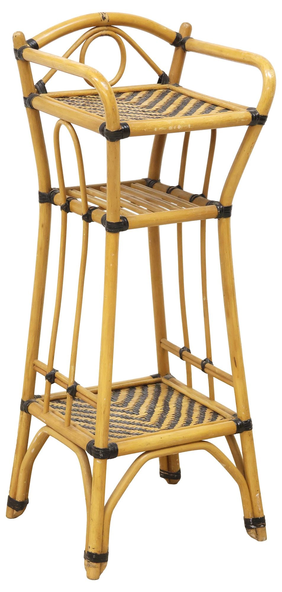 VINTAGE BAMBOO & RATTAN 3-TIER SIDE TABLE / PLANT STAND (1 of 5)