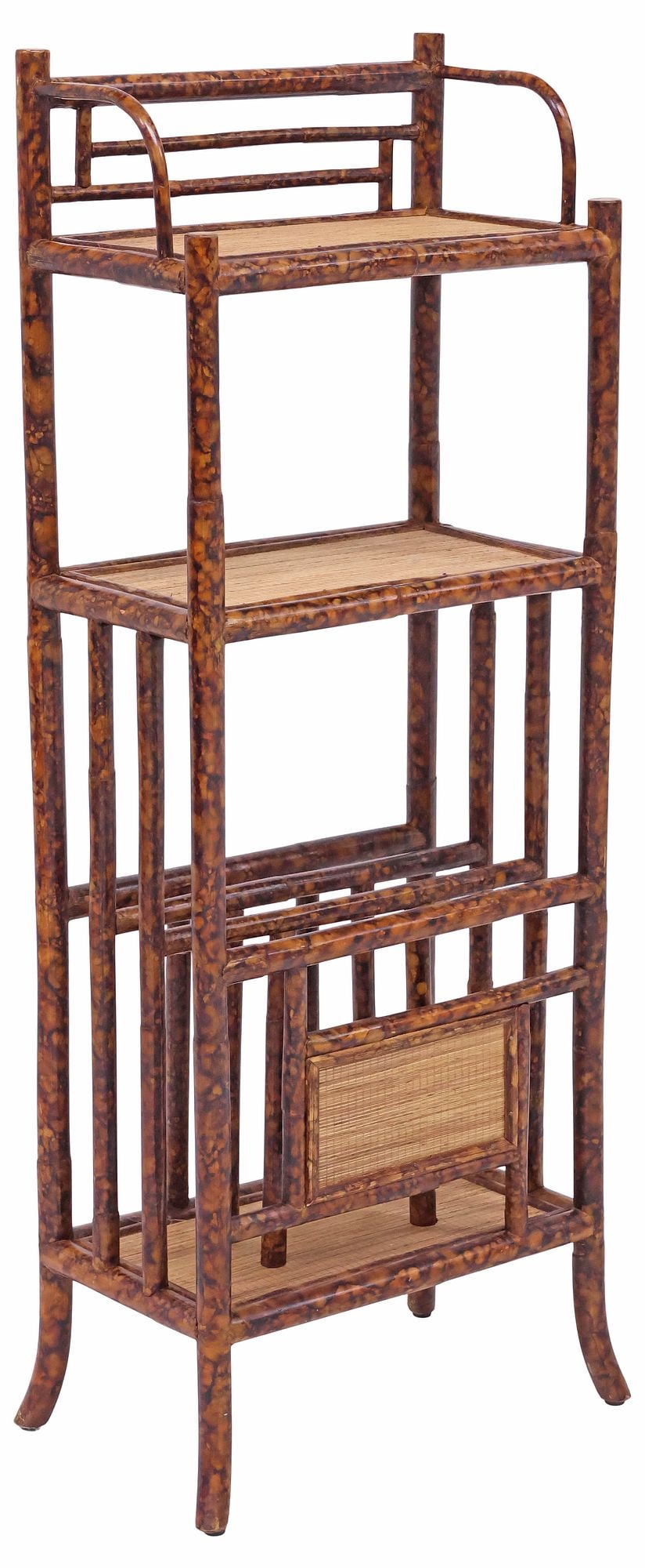 VICTORIAN BAMBOO 2-TIER ETAGERE / BOOKSHELF WITH MAGAZINE RACK (1 of 4)