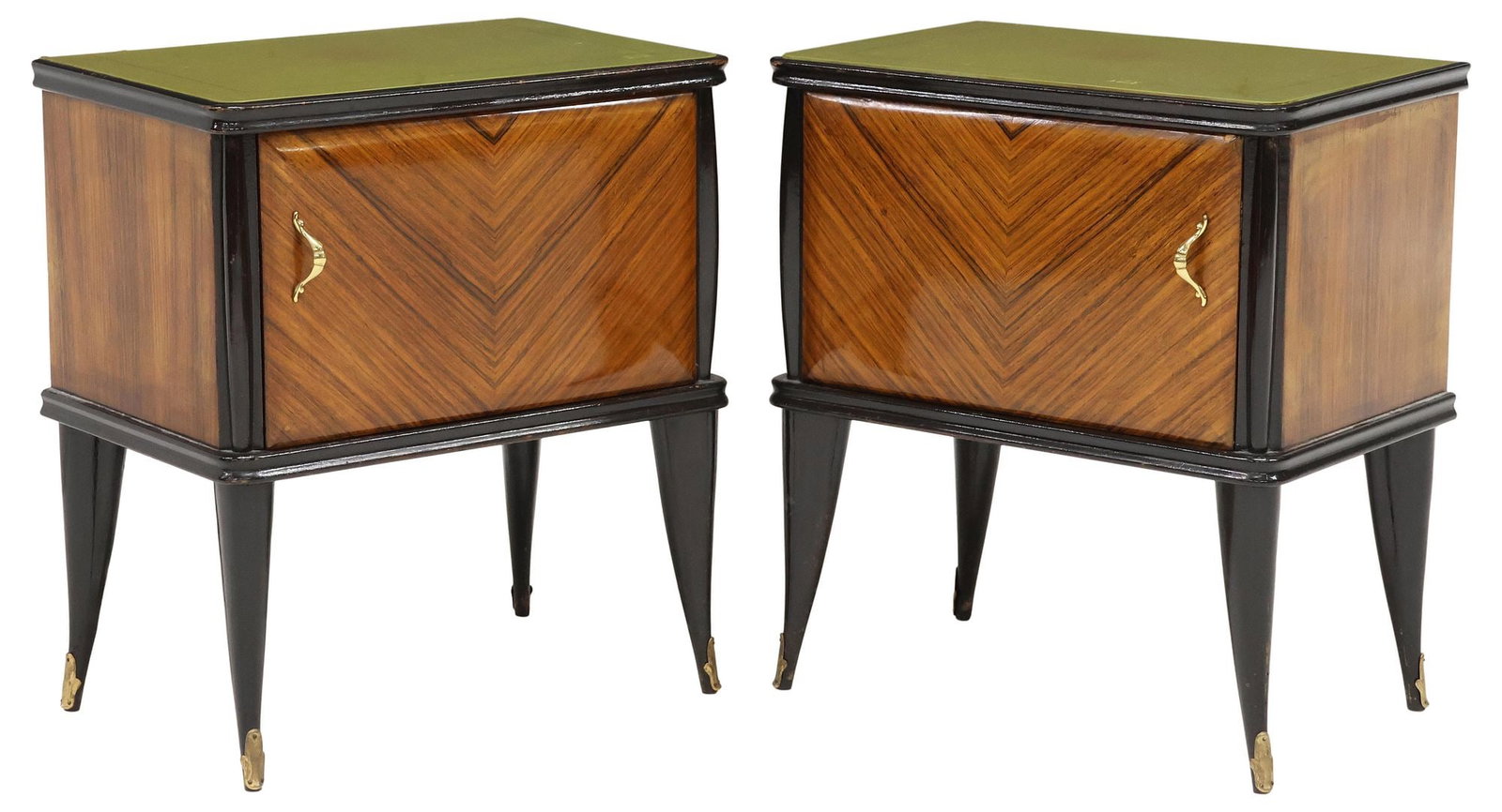 (2) ITALIAN MID-CENTURY MODERN GLASS-TOP ROSEWOOD BEDSIDE CABINETS (1 of 5)