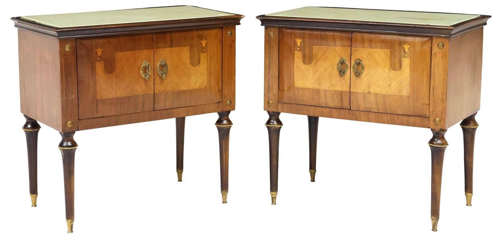(2) ITALIAN MID-CENTURY MODERN GLASS-TOP INLAID NIGHTSTANDS (1 of 5)