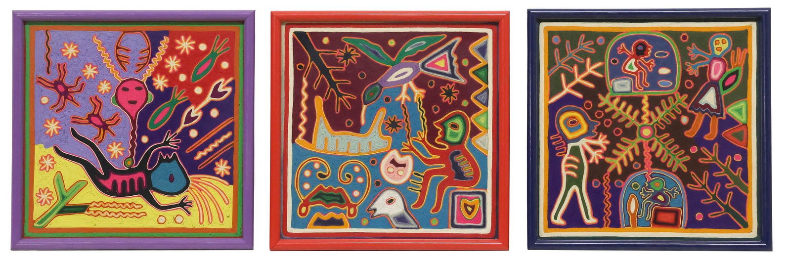 (3) JOSE BENITEZ SANCHEZ (1938-2009) SIGNED HUICHOL INDIAN YARN PAINTINGS (1 of 8)