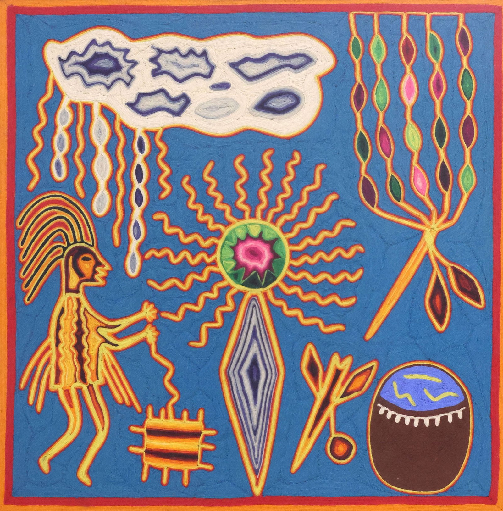 MARIANO CANDELARIO (20TH C.) SIGNED HUICHOL INDIAN YARN PAINTING (1 of 4)