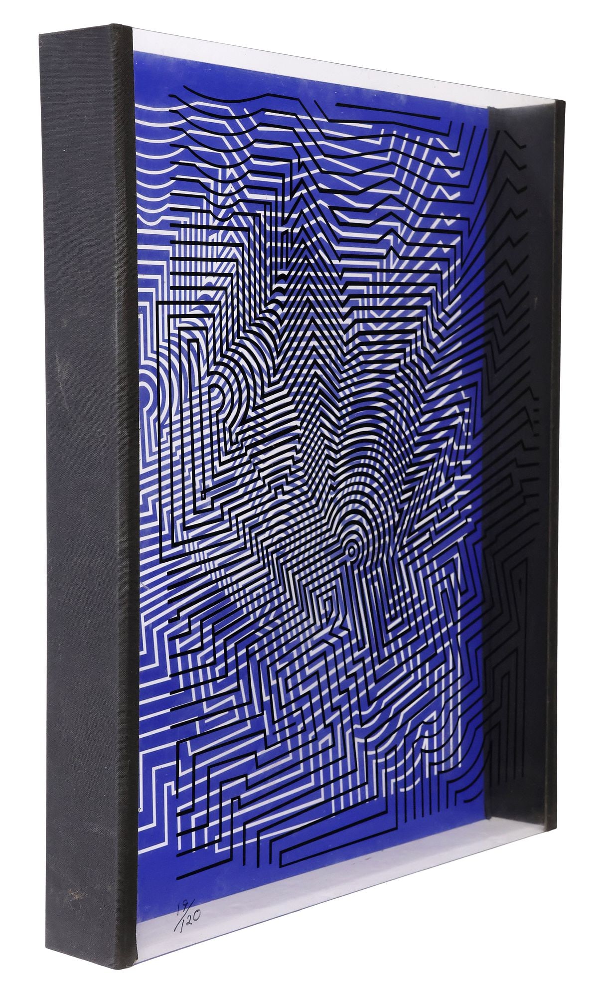VICTOR VASARELY (ATTRIB., D.1997) OPTICAL SERIGRAPH ON PLEXI SCULPTURE, 'ZINT': Silkscreen in colors on plexiglass dual-sided sculpture, "Zint," apparently unsigned, attributed to Victor Vasarely (Hungarian-French, 1906-1997), numbered 19/ 120, approx 23.75"h, 19.5