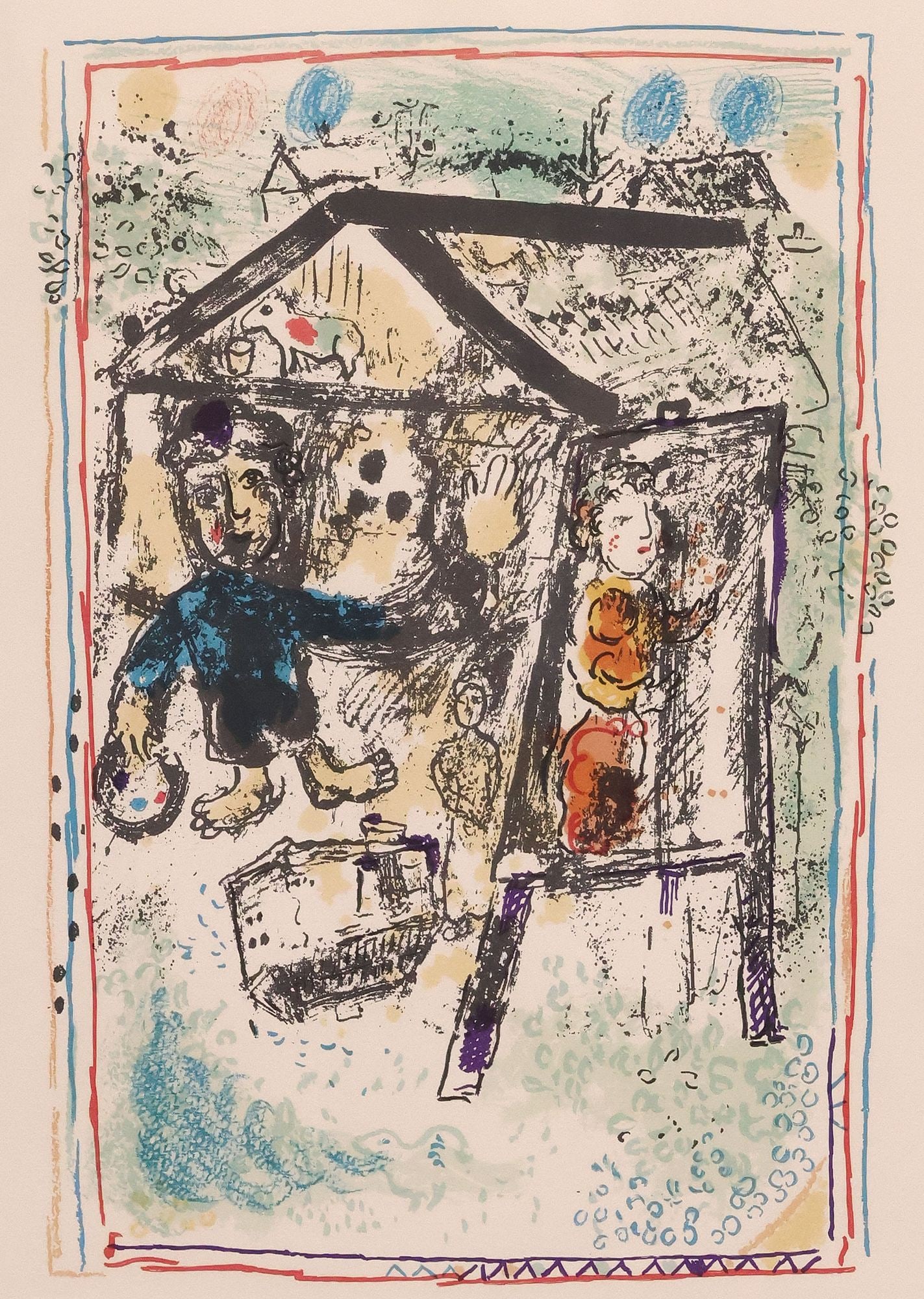 MARC CHAGALL (1887-1985) SIGNED LITHOGRAPH, 'LE PEINTRE DEVANT LE VILLAGE I' (1 of 7)