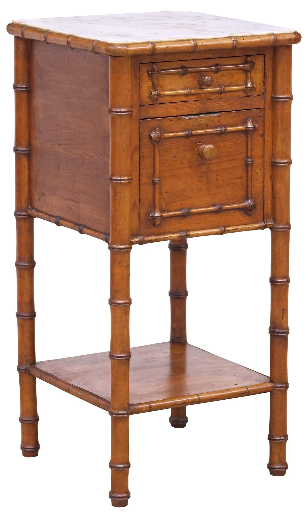 FRENCH MARBLE-TOP FAUX BAMBOO NIGHTSTAND (1 of 6)
