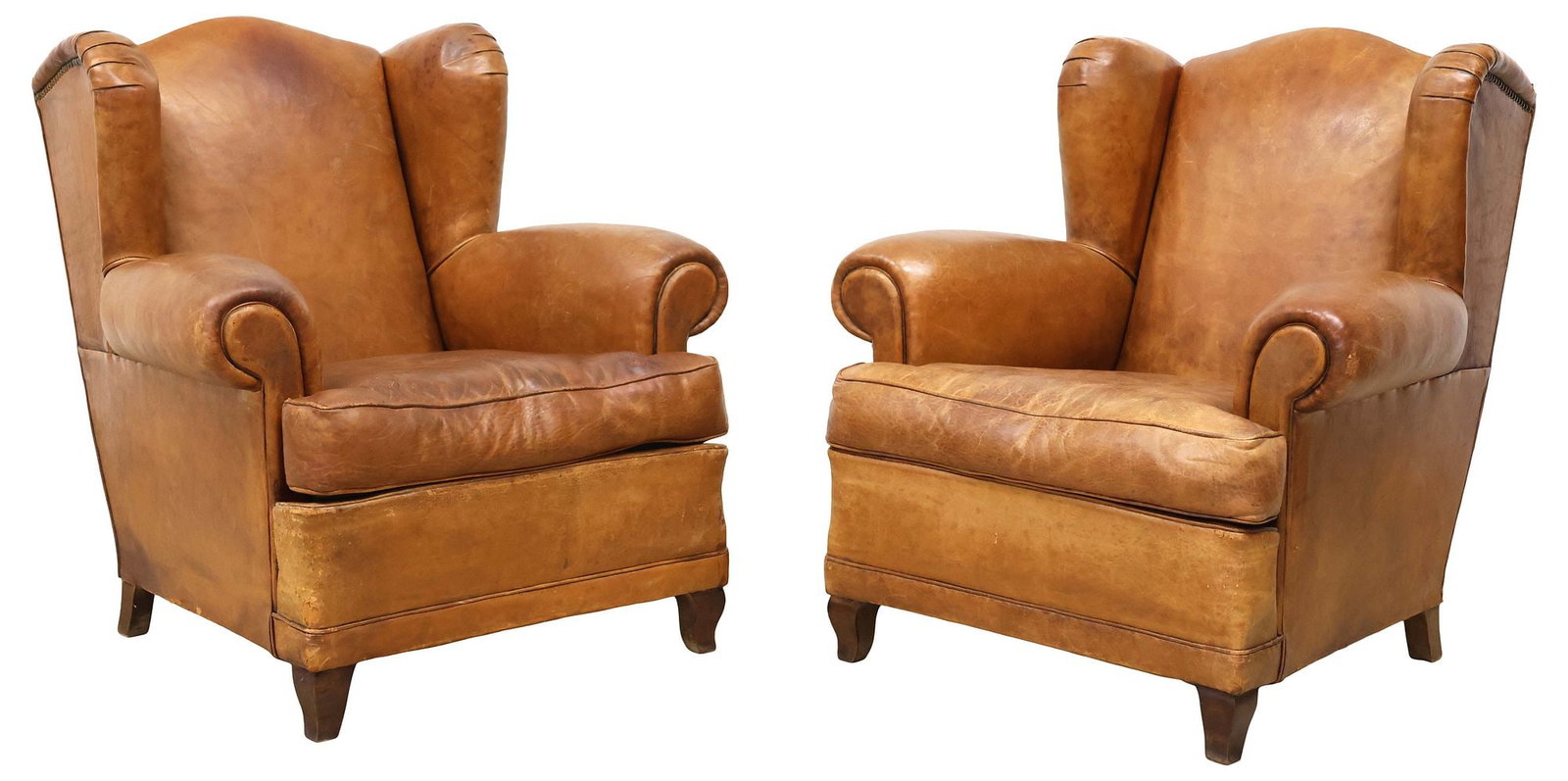 (2) FRENCH ART DECO PERIOD TAN LEATHER CLUB CHAIRS (1 of 3)