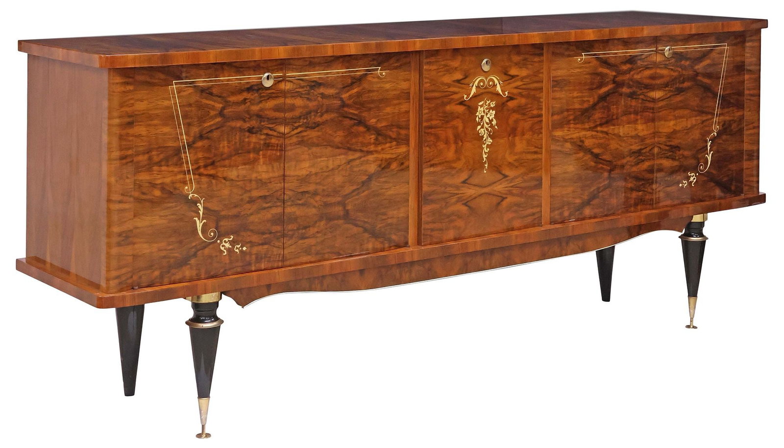 FRENCH MID-CENTURY MODERN LACQUERED & INLAID MAHOGANY SIDEBOARD (1 of 7)